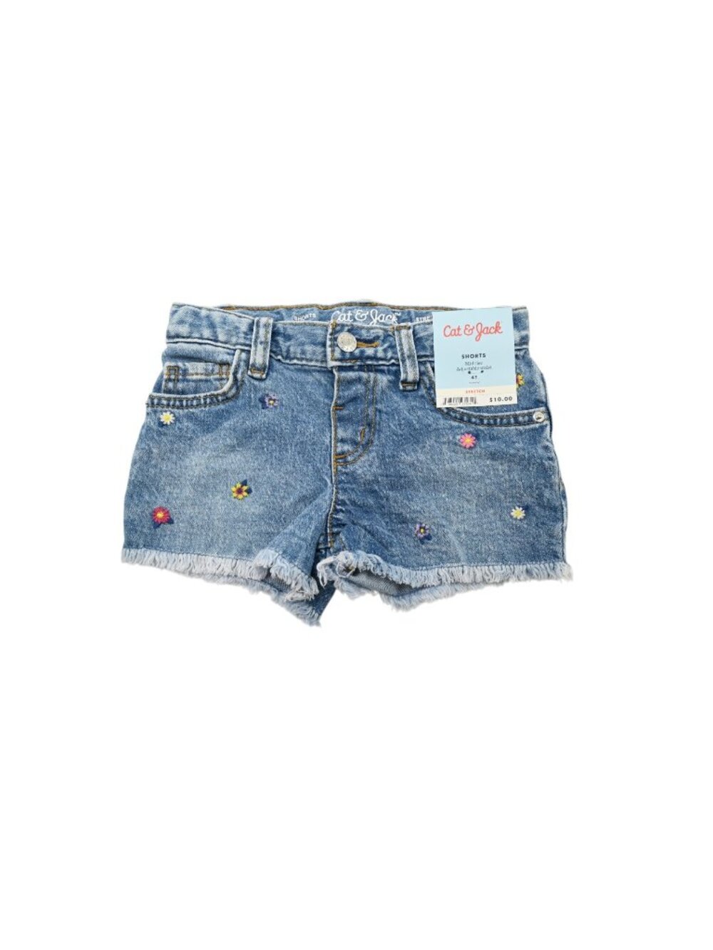 NWT Cat & Jack Denim Mid Rise Floral Embroidered Shorts Sz 4T Blue Stretch